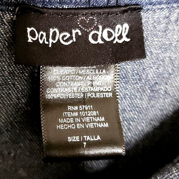 Paper Doll Girl's Mixed Material Denim Silky Southwestern Dress 7 - Picture 5 of 6